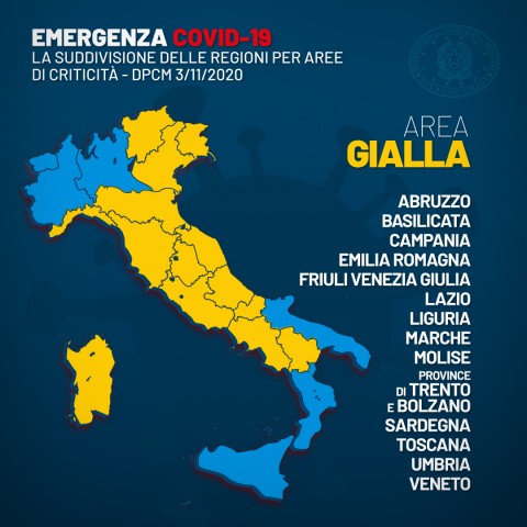Covid Suddivisione Italia Aree Gialla