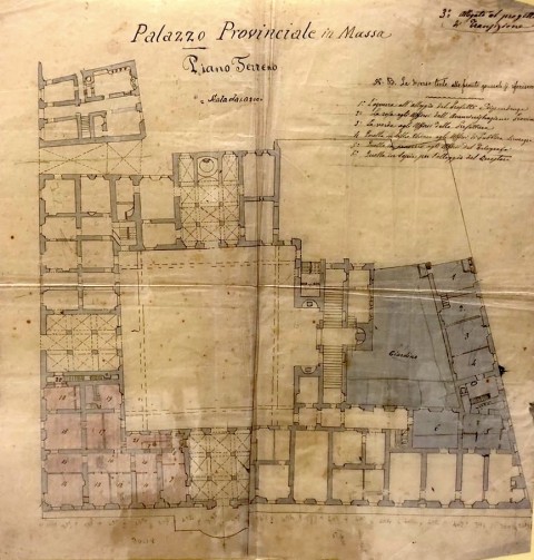 L'immagine riproduce un'antica pianta del piano terra del Palazzo Ducale