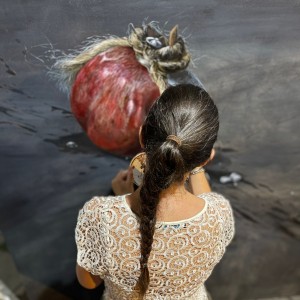 L'artista al lavoro di fronte A un'opera