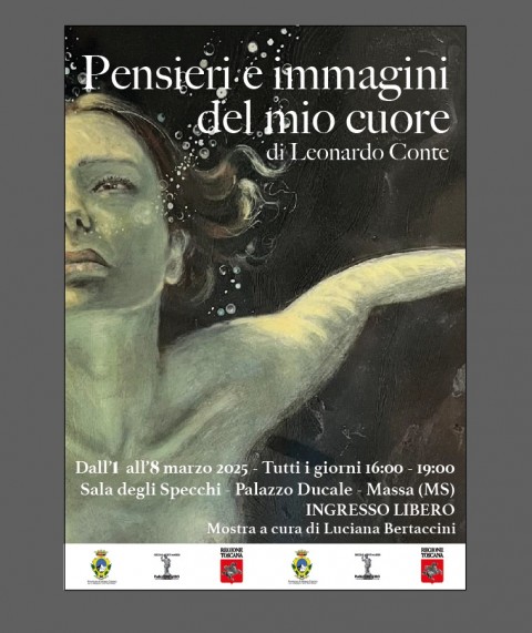 Locandina della mostra realizzata con immagine parziale di un quadro (volto spalla sinista e bracio di donna), in alto in primo piano il titolo della mostra, i basso le info