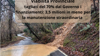 Immagine grafica realizzata con foto di una strada provincial con smottamento e in sovrimpressione la scritta 