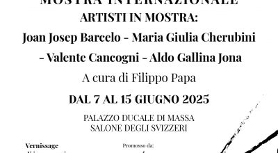 Immagine grafica dela locandina, sfondo campo bianco, in alto titolo mostra e a seguire tutte le info come da comunicato